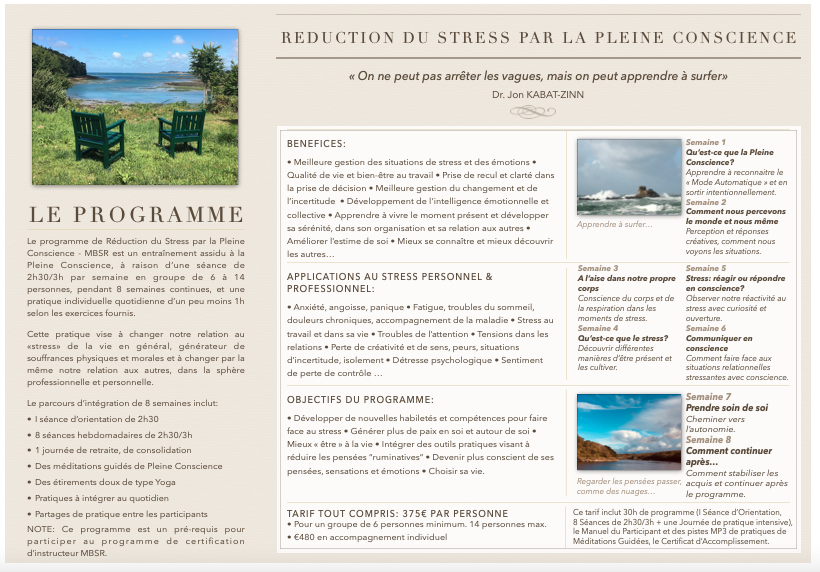Brochure Mindfulness Initiative BRETAGNE : Réduction du Stress par la Pleine Conscience - Programme MBSR En Ligne